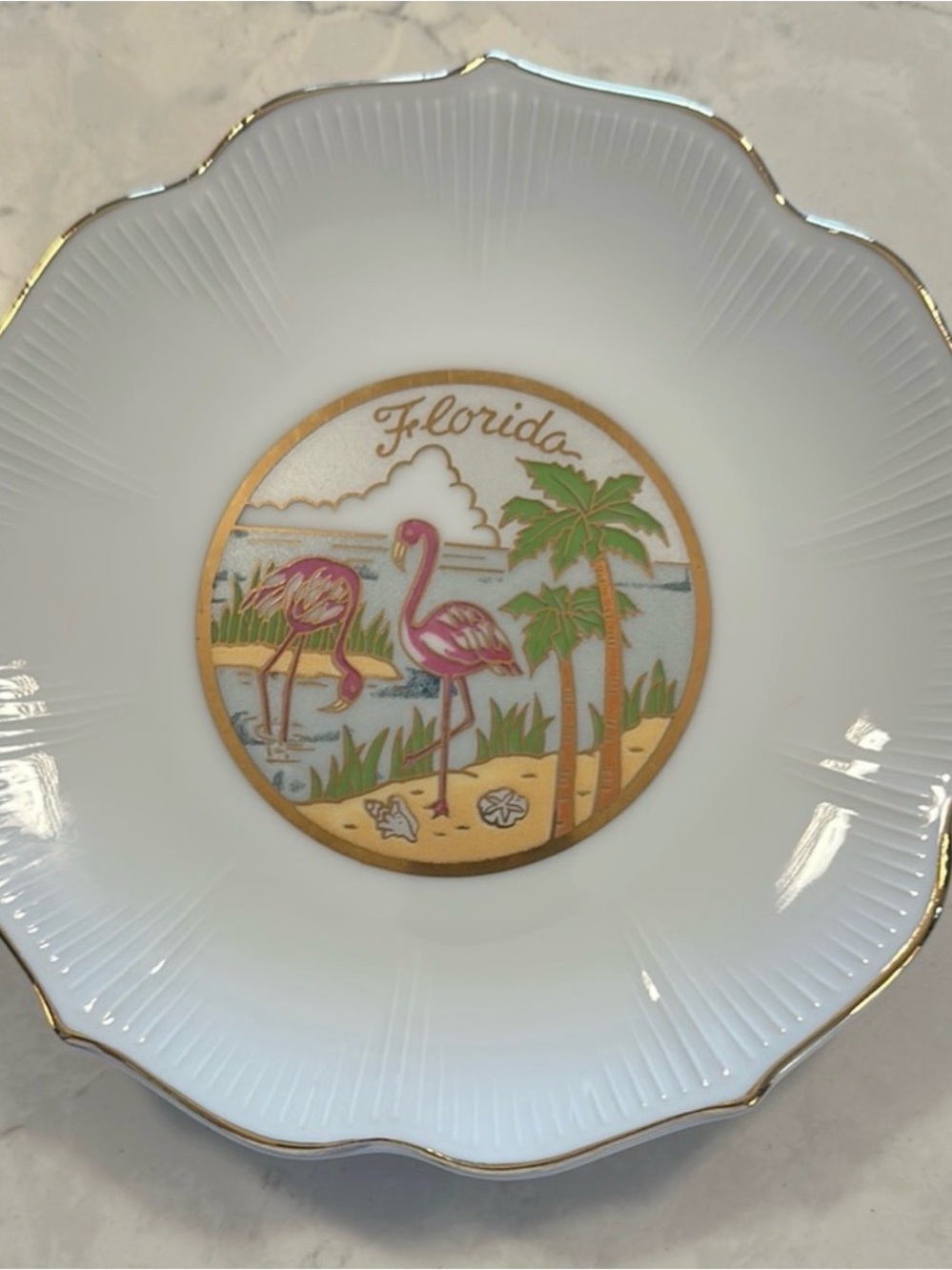 Vintage Chokin Gold-Trimmed Florida Flamingo Souvenir Plate